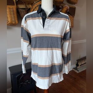 Vintage Y2K 90s Rugby Polo Collared Shirt Brown Grey Black 100% Cotton Mens S